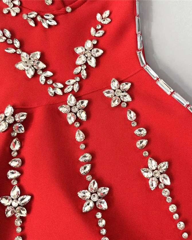Strapless Crystal Bustier A Line Dress Red