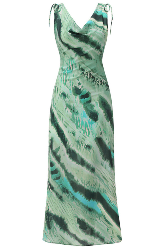 Backless Printed Maxi Dress Green