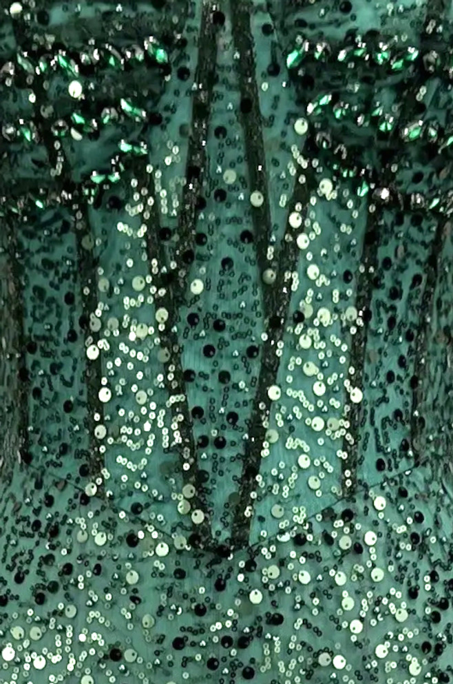 Strapless Crystal Sequin Bustier Maxi Dress Green