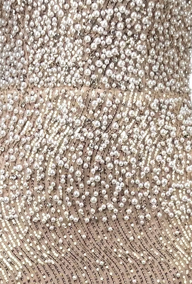 Halter Pearl Sequin Maxi Dress Light Brown