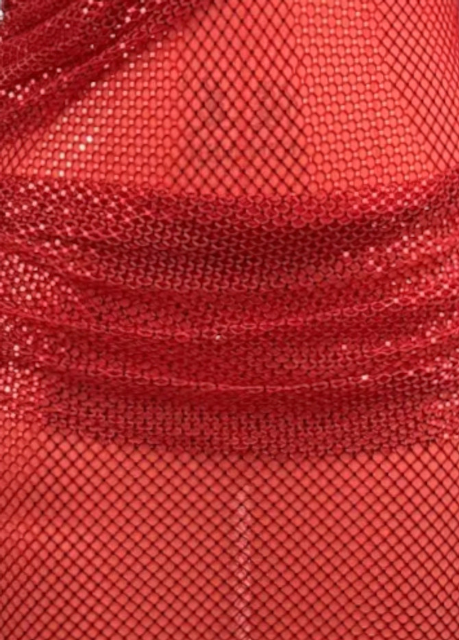 Mirrored Bardot Sparkly Draped Maxi Dress Red