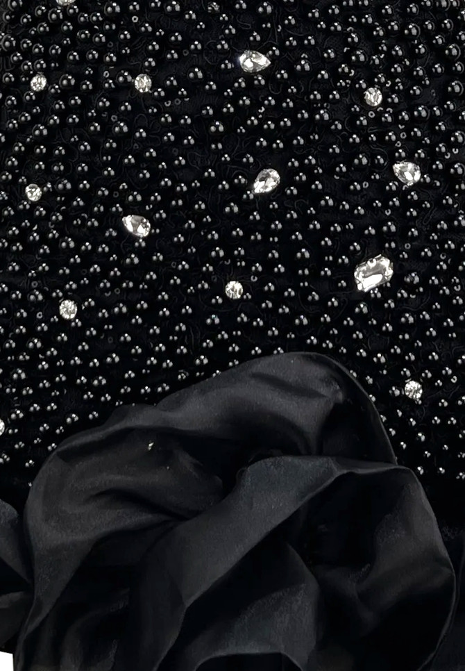 Halter Embellished Floral Hem Dress Black