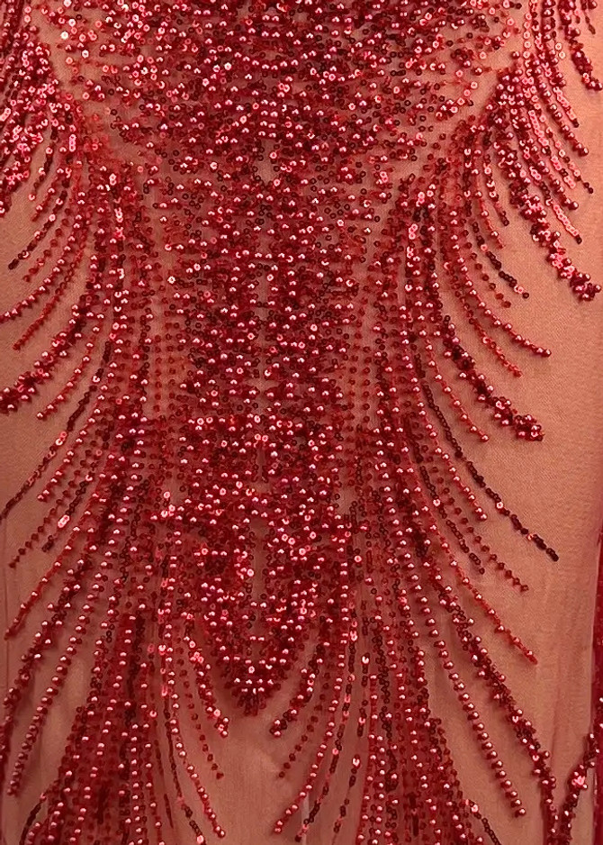Strapless Draped Sequin Maxi Dress Red