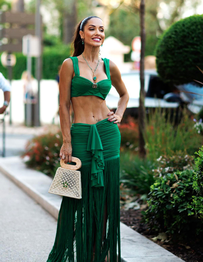Draped Ruffle Tassel Two Piece Maxi Dress Green