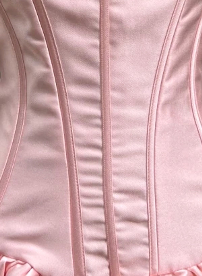 Bardot Strapless Corset Ruffle Dress Pink