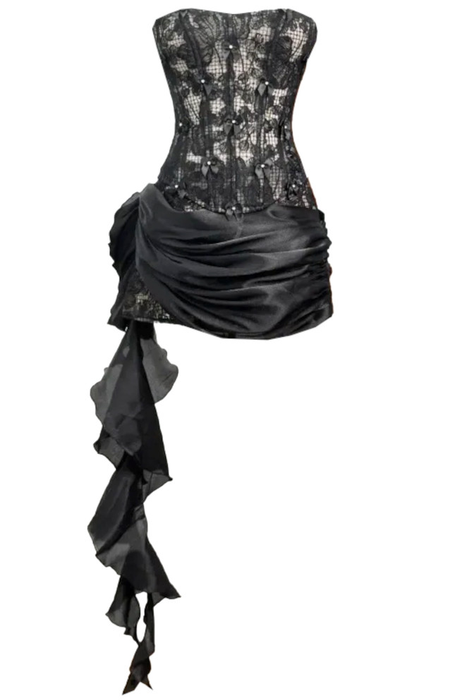 Strapless Lace Corset Two Piece Dress Black