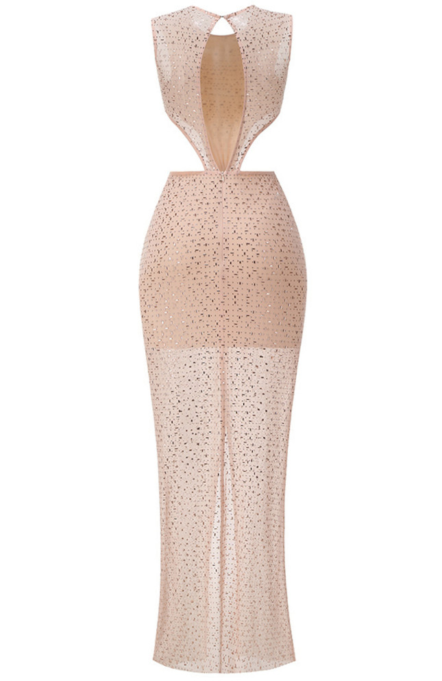 Floral Detail Embellished Maxi Dress Nude Pink
