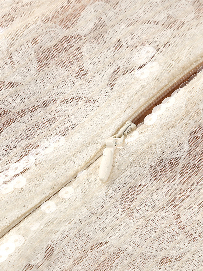 Leaf Detail Bustier Sequin Lace Maxi Dress Brown Nude