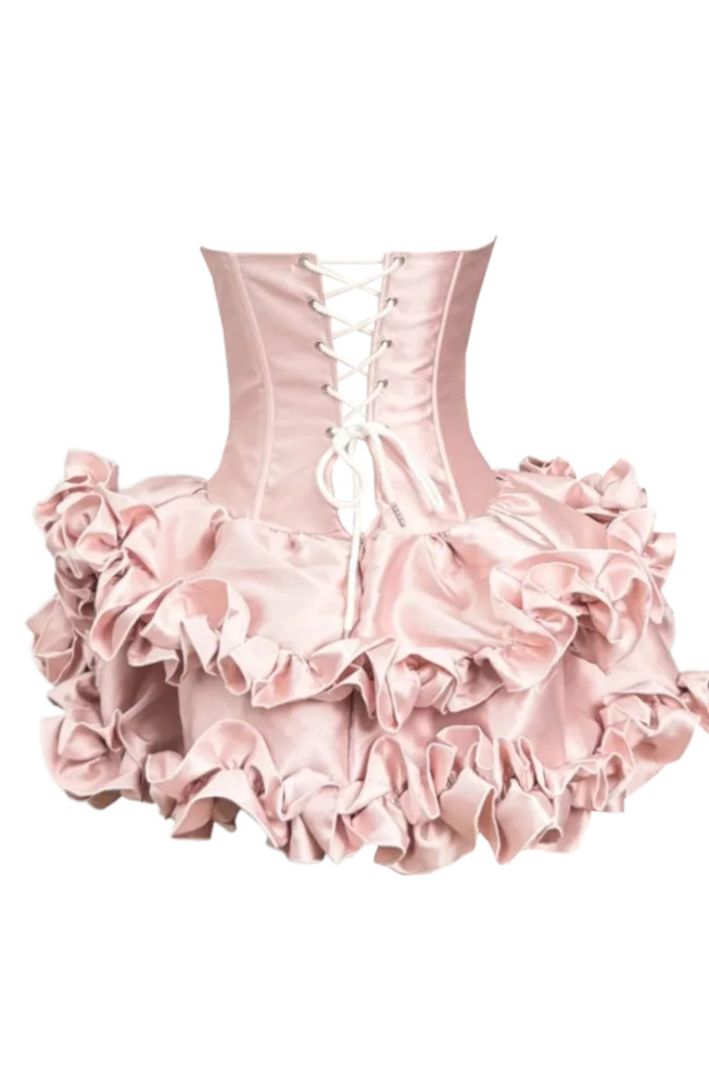 Strapless Ruffle Corset Dress Pink