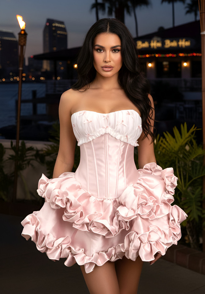 Strapless Ruffle Corset Dress Pink