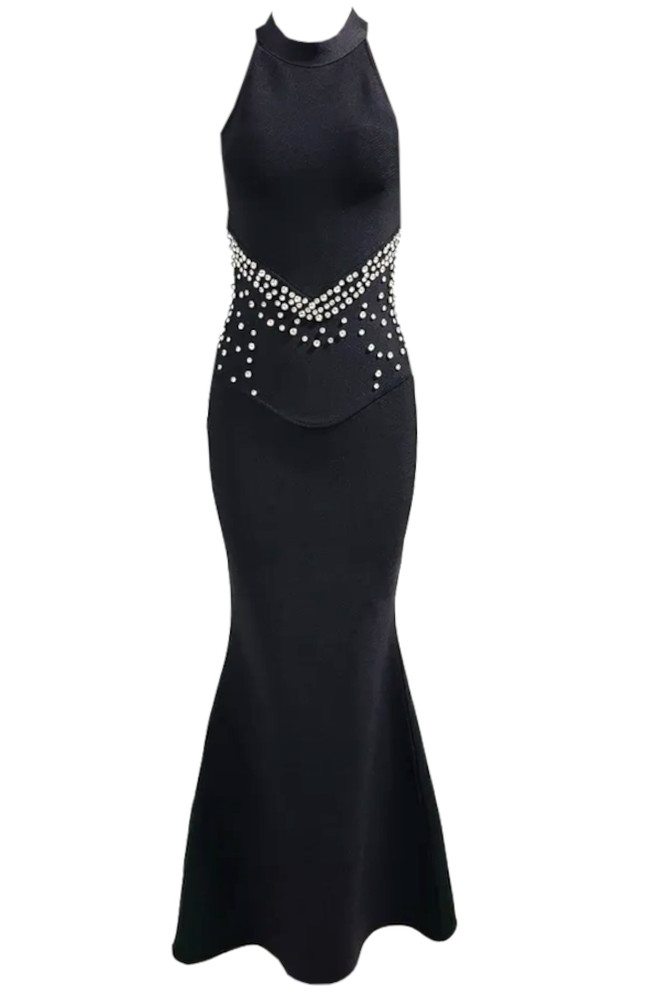 Halter Crystal Front Maxi Dress Black