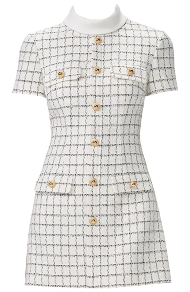 Short Sleeve Button Detail Dress White