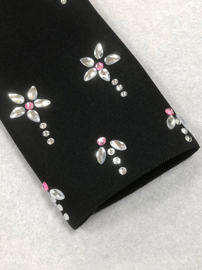 Long Sleeve Crystal Two Piece Maxi Dress Black