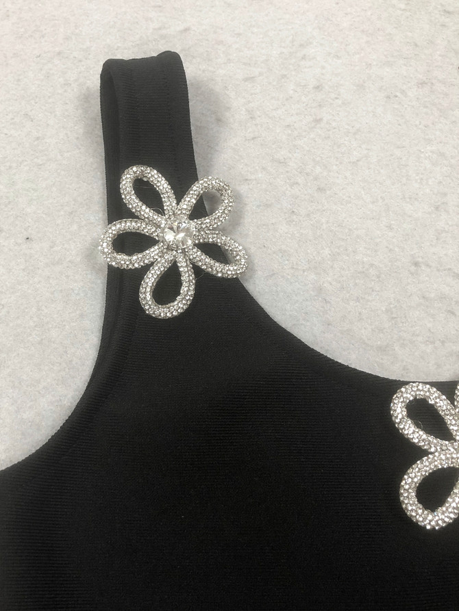 Crystal Floral Detail Maxi Dress Black