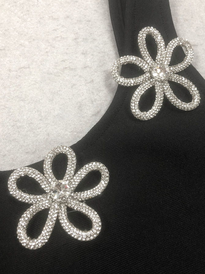 Crystal Floral Detail Maxi Dress Black