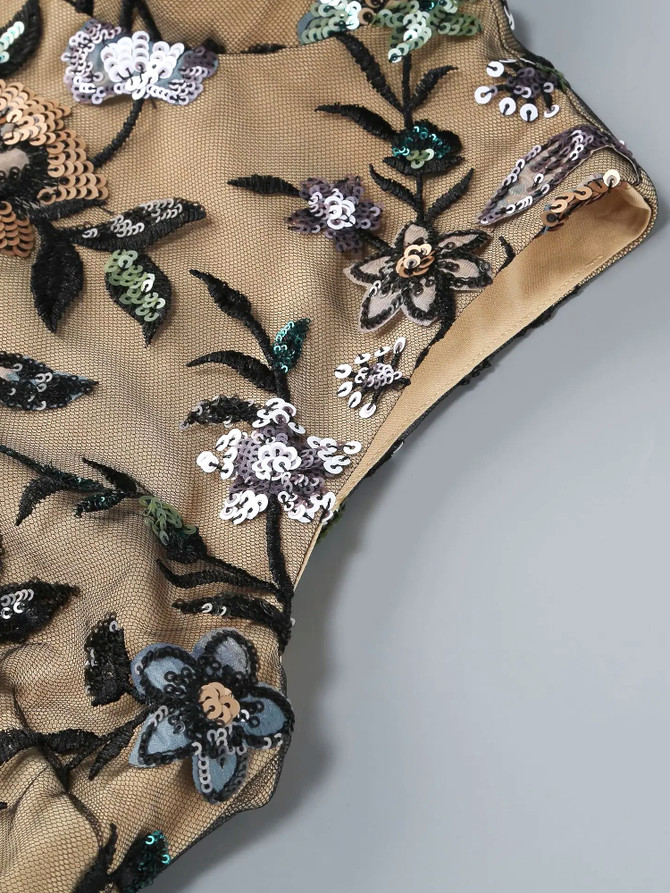 Floral Embroidered Maxi Dress Black