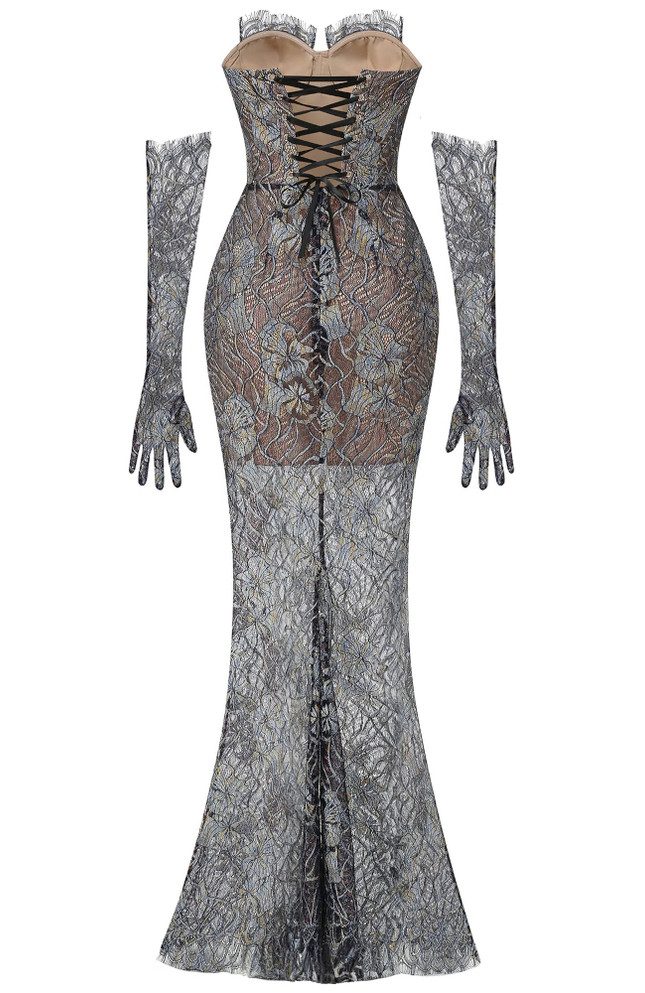 Strapless Corset Lace Maxi Dress Black