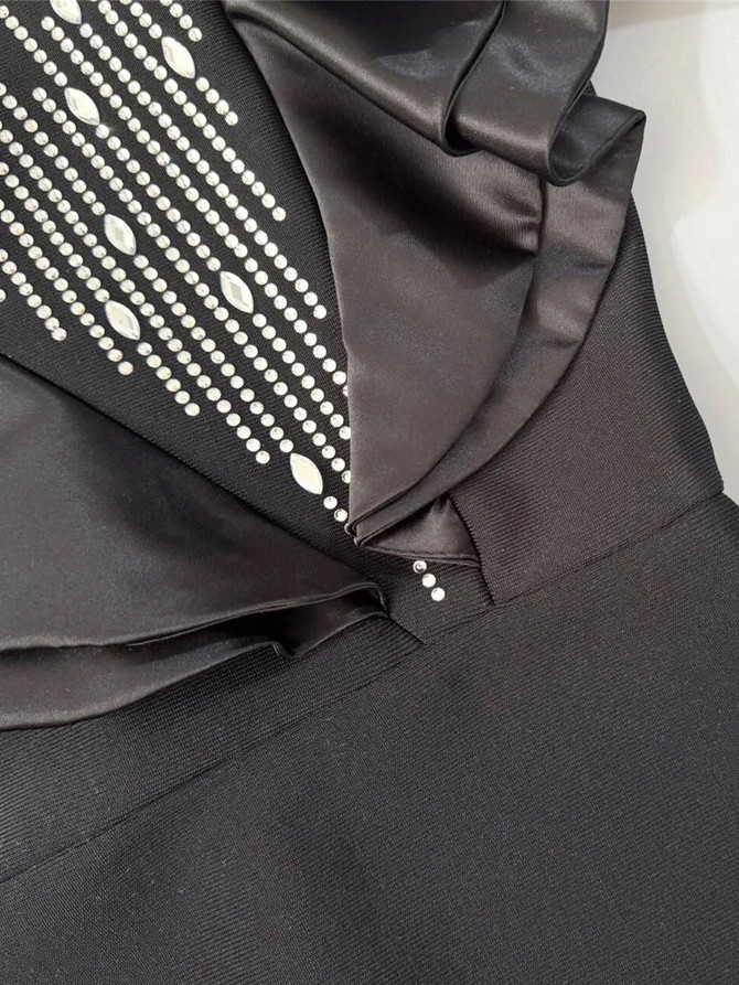 Long Sleeve Crystal Ruffle Maxi Dress Black