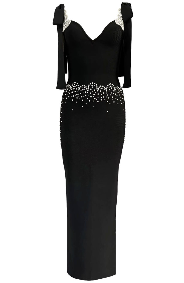 Tie Detail Crystal Maxi Dress Black