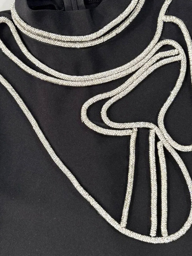 Long Sleeve Crystal Trim Dress Black