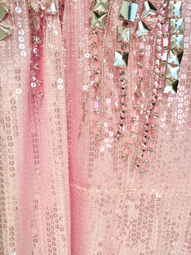 Long Sleeve Crystal Sequin Maxi Dress Pink