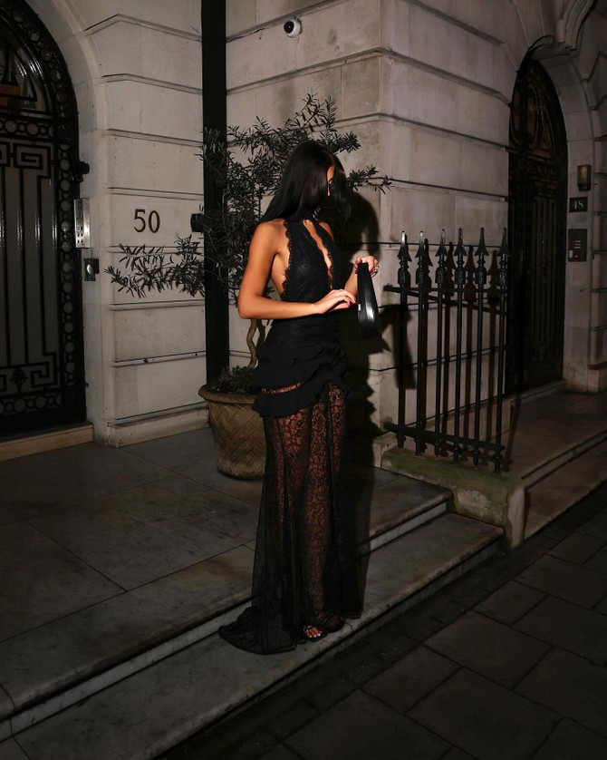 Halter Ruffle Lace Maxi Dress Black