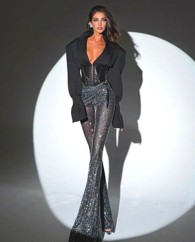 Long Sleeve Sparkly Two Piece Jumpsuit Black