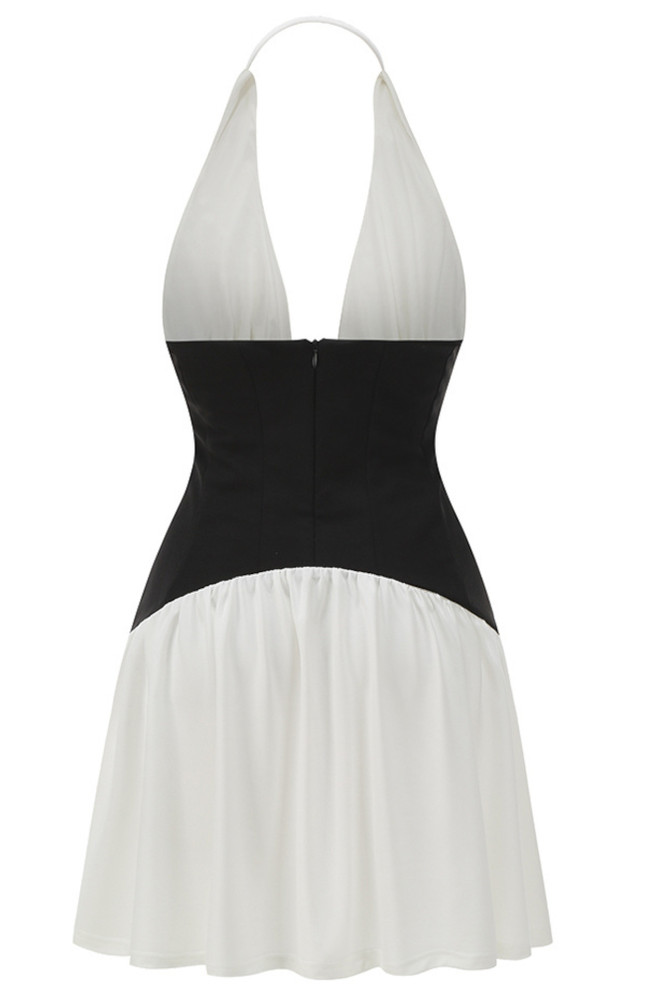 Halter Structured A Line Dress Black White