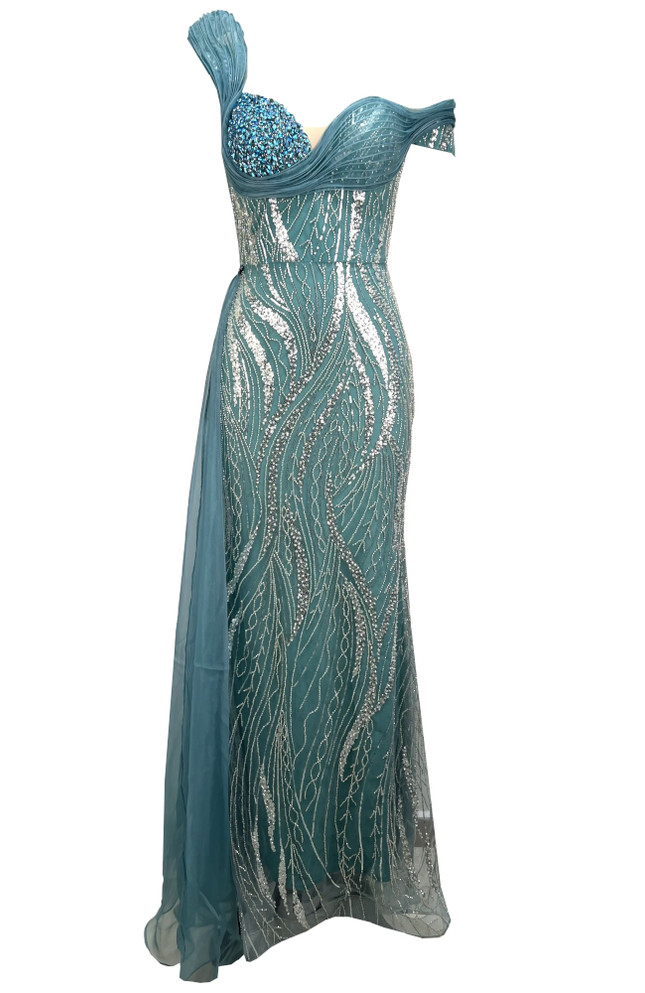 Bardot Crystal Bustier Sequin Maxi Dress Green