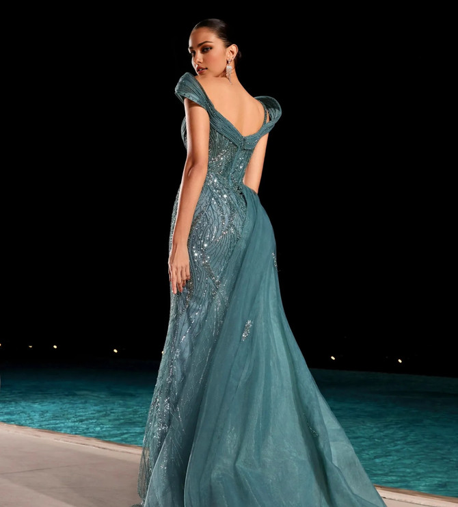 Bardot Crystal Bustier Sequin Maxi Dress Green