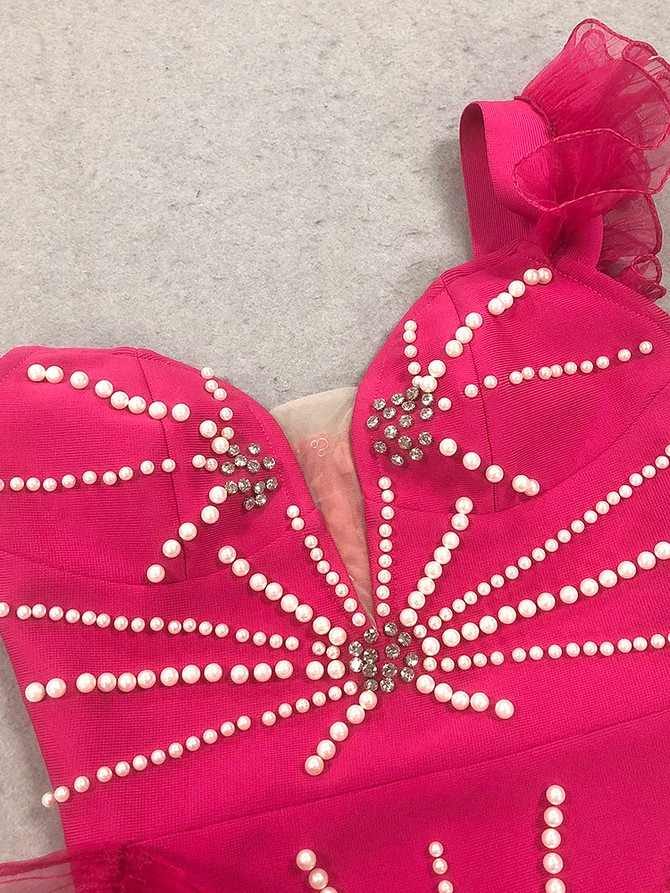 Bardot Pearl Ruffle Maxi Dress Hot Pink