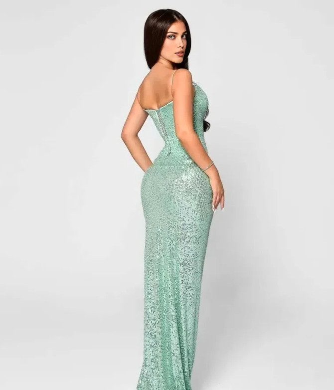 Sequin Draped Corset Maxi Dress Green