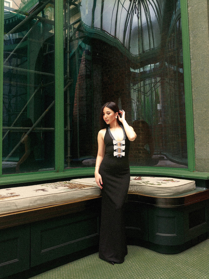 Halter Crystal Bow Detail Maxi Dress Black