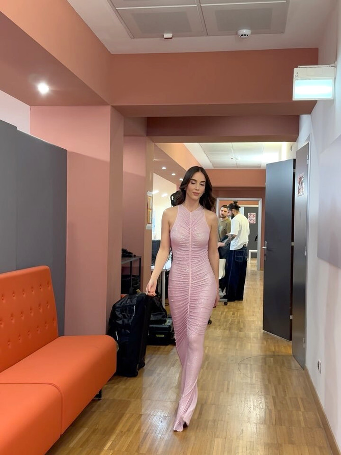 Sparkly Ruched Maxi Dress Pink