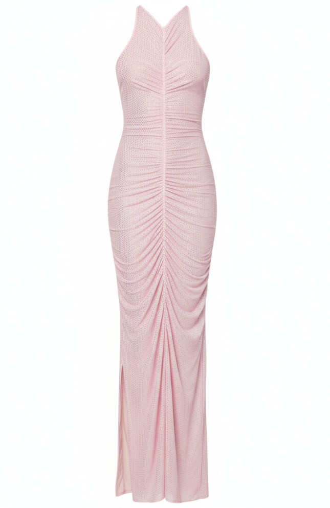Sparkly Ruched Maxi Dress Pink