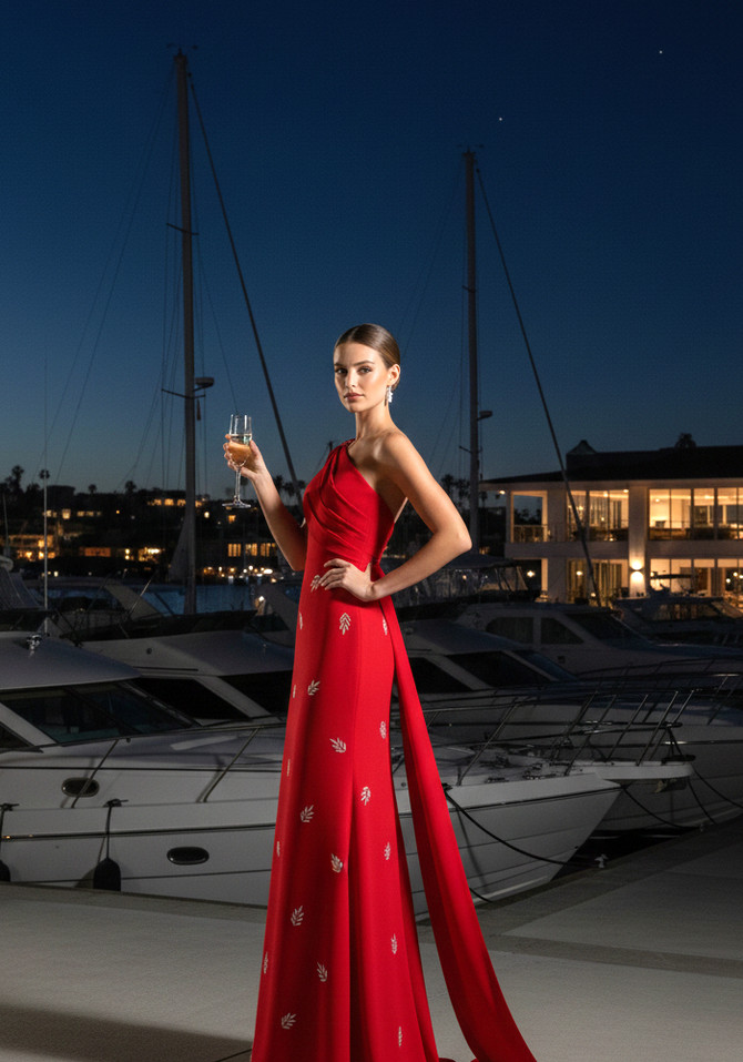 Cape Sleeve Crystal Maxi Dress Red