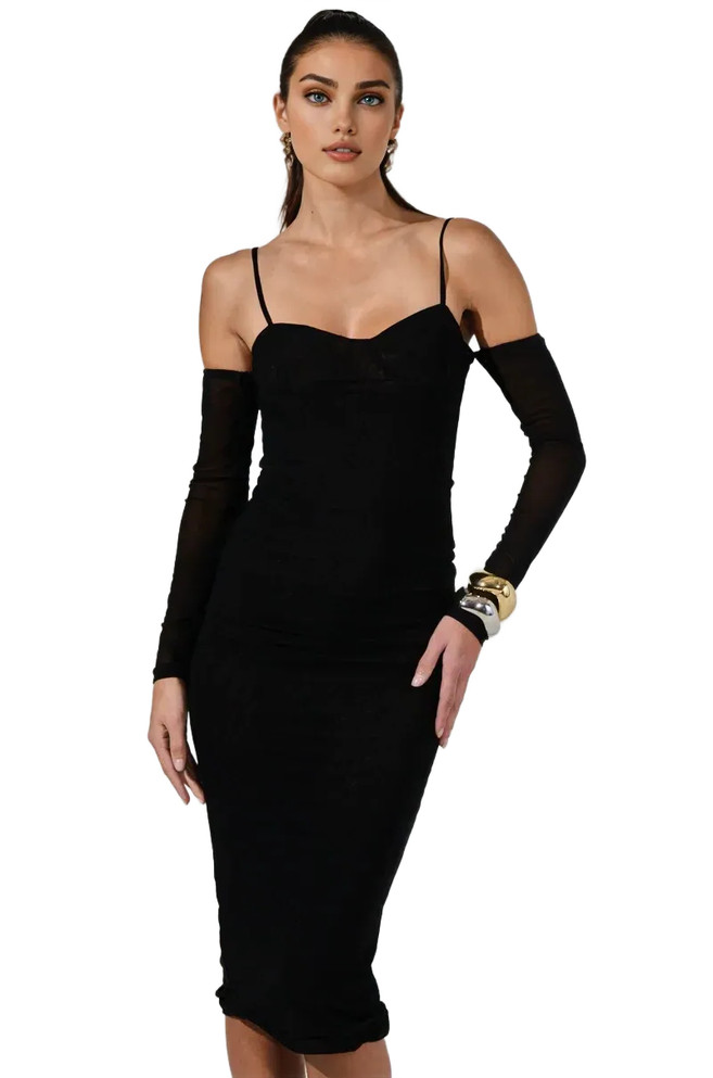 Long Sleeve Shirt Midi Dress Black White