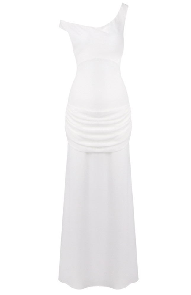 One Shoulder Corset Draped Maxi Dress White
