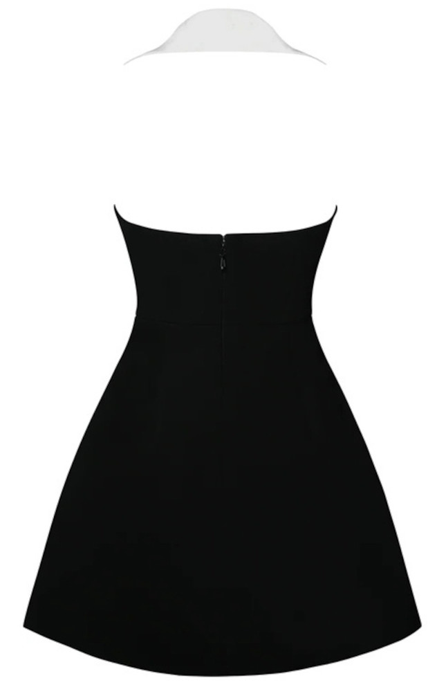 Halter Lapel Collar Dress Black White