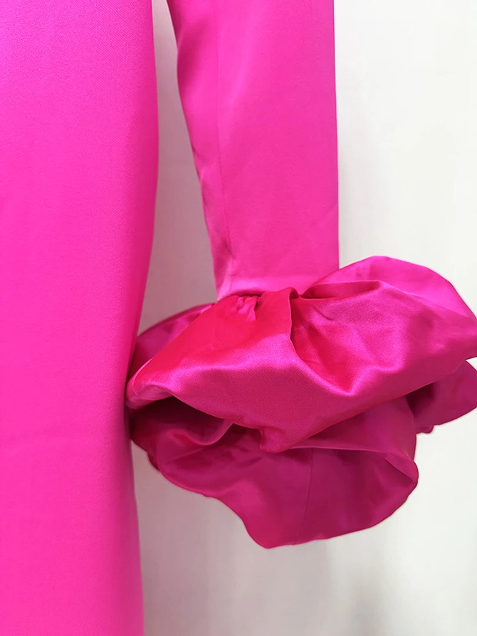 Puff Detail Long Sleeve Maxi Dress Hot Pink