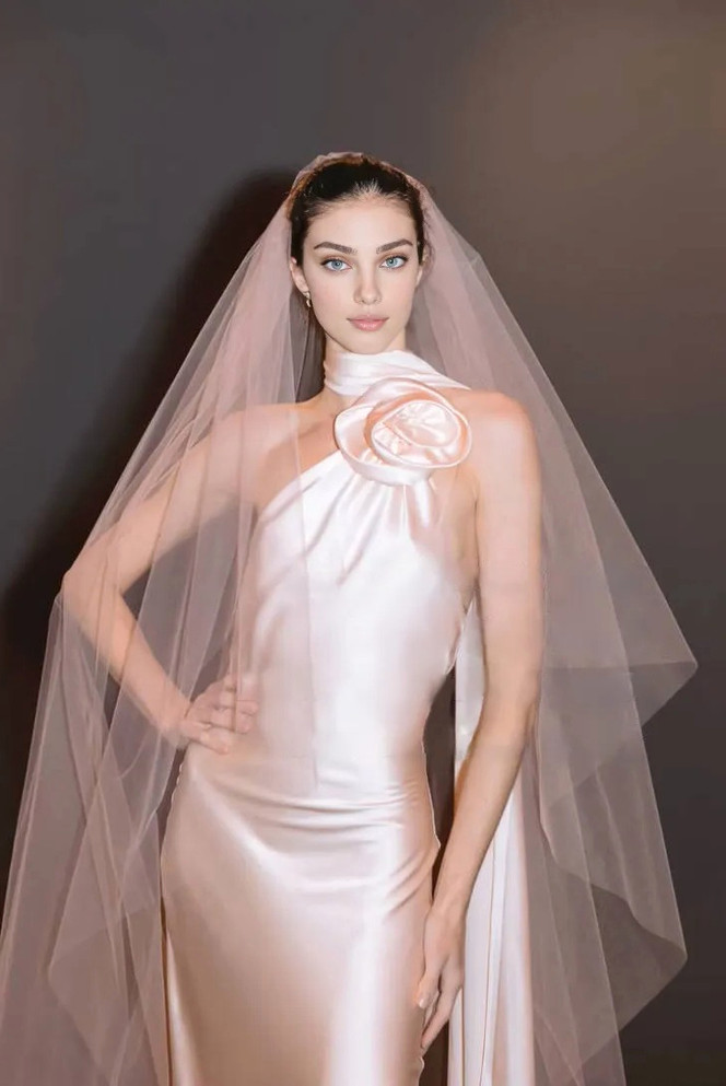 Halter Floral Maxi Silk Dress Ivory