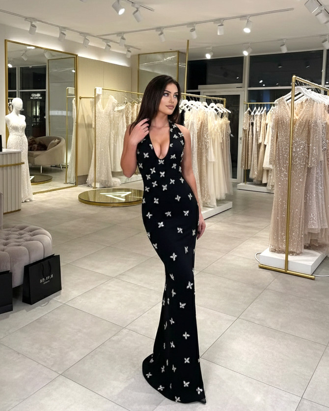 Halter Crystals Maxi Dress Black