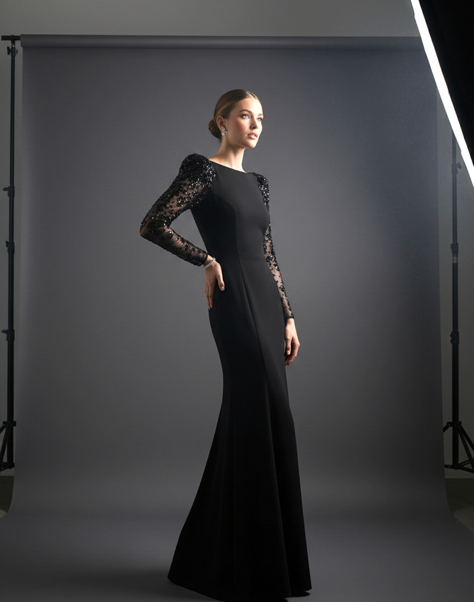 Embellished Long Sleeve Maxi Dress Black