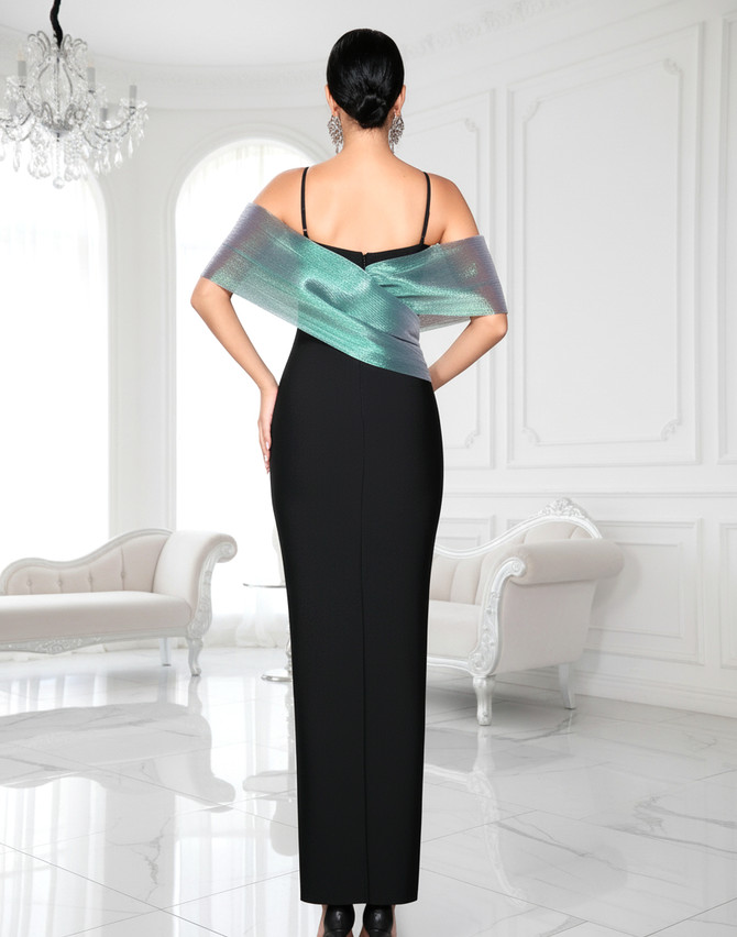 Bardot Detail Maxi Dress Black Green