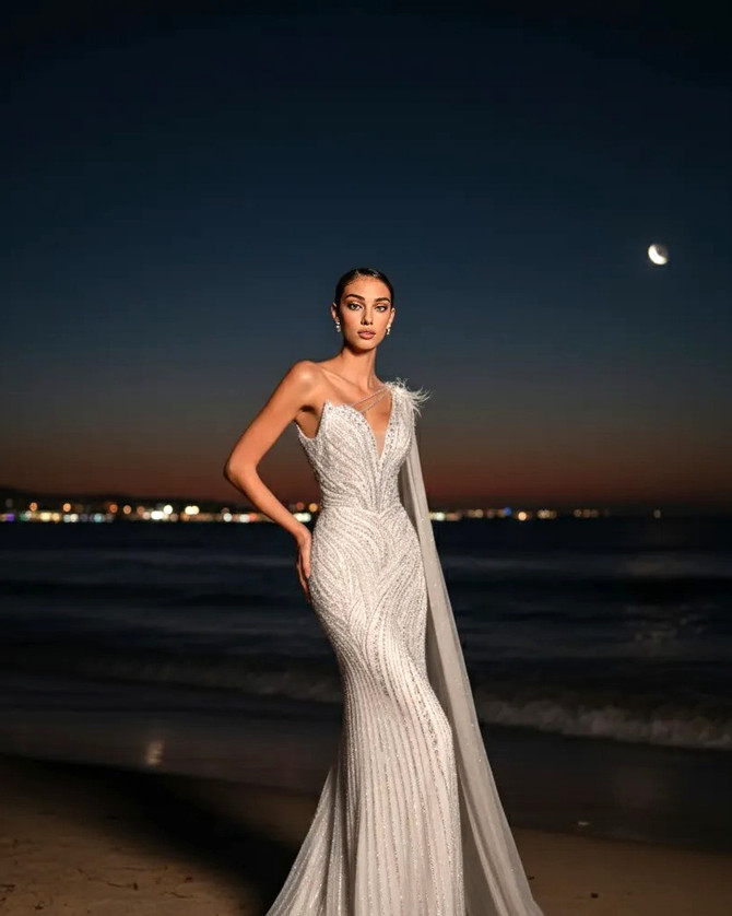One Shoulder Pearl Sequin Maxi Dress White