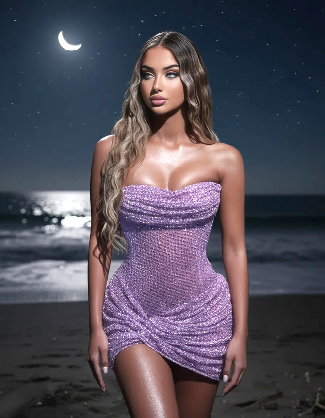 Strapless Draped Sparkly Dress Purple