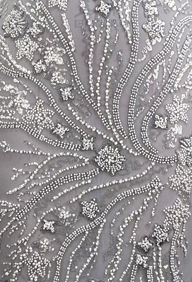 Strapless Floral Crystal Maxi Dress Silver