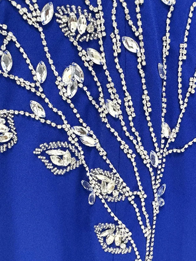 Long Sleeve Crystal Floral Maxi Dress Blue