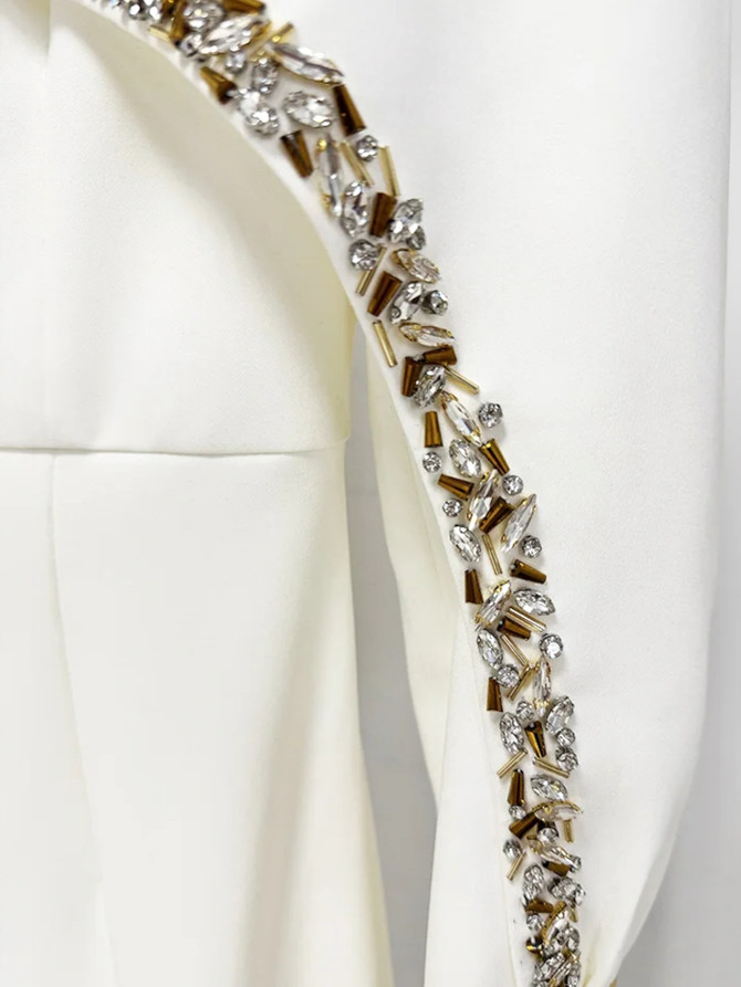 Cape Long Sleeve Embellished Maxi Dress White