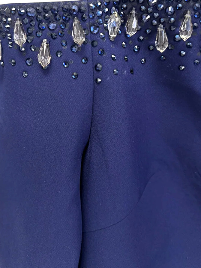 Long Sleeve Bardot Crystal Maxi Dress Navy Blue